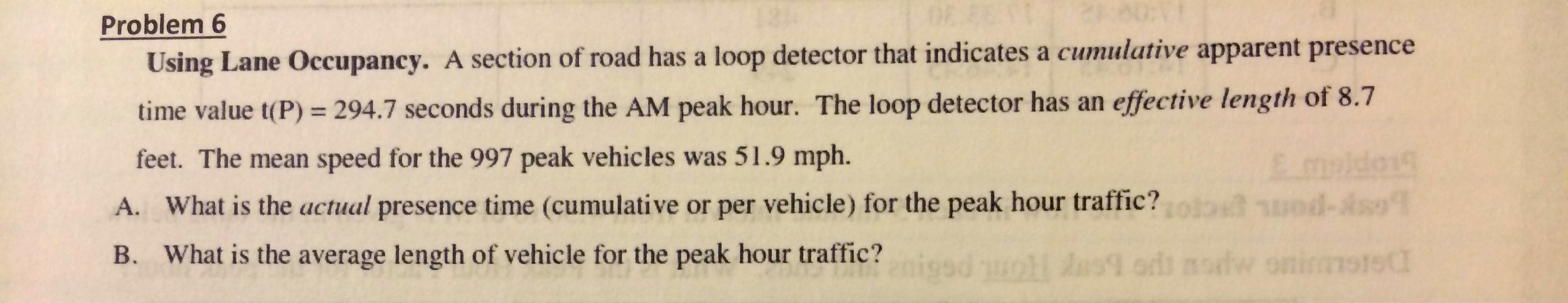 Using Lane Occupancy. A section of road has a loop | Chegg.com