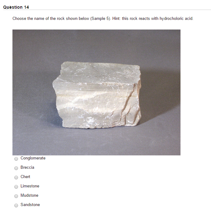 Question 14 Choose the name of the rock shown below