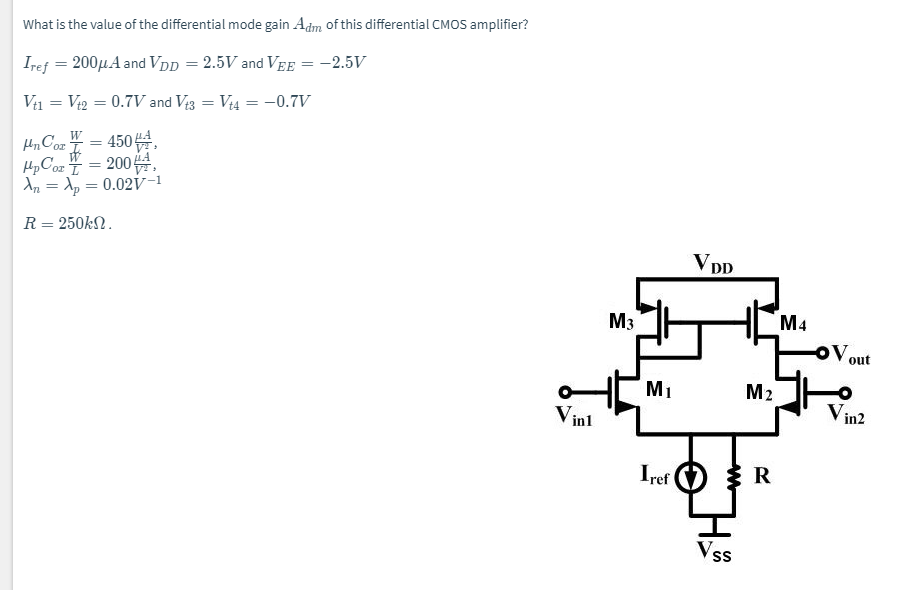 Solved What is the value of the differential mode gain Adm | Chegg.com