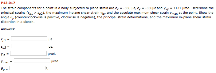 Solved The strain components for a point in a body subjected | Chegg.com