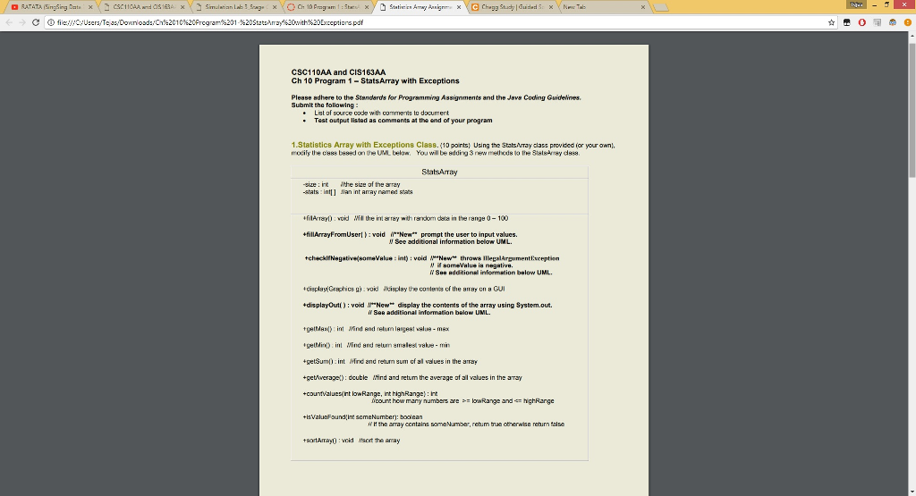 Solved CSC110AA and CIS163AA Ch 10 Program 1 - StatsArray | Chegg.com