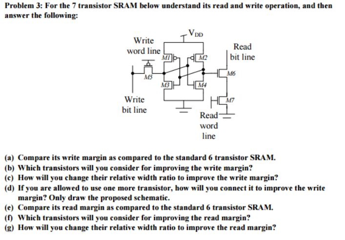 Solved Problem 3: For The 7 Transistor SRAM Below Understand | Chegg.com