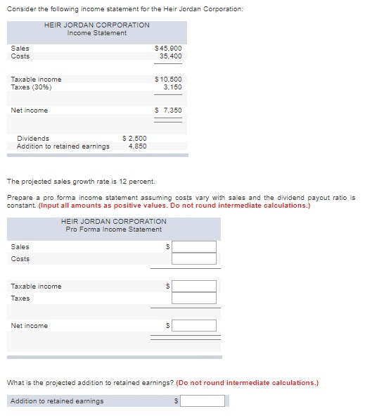 Solved Consider The Following Income Statement For The Heir Chegg