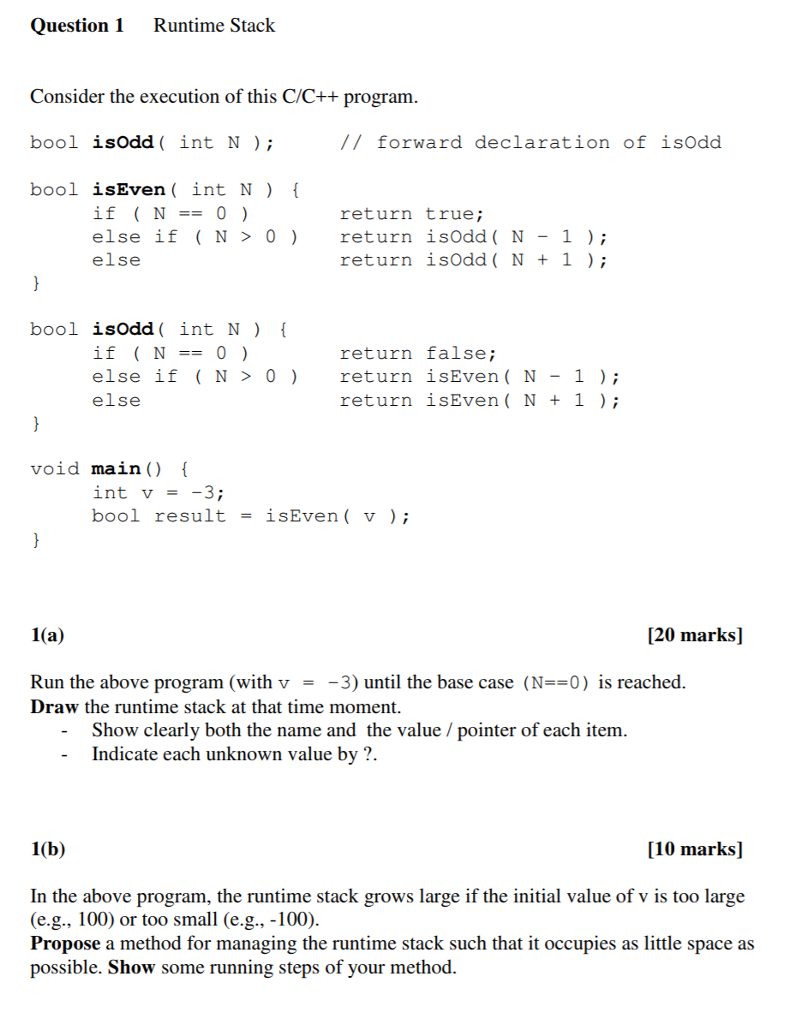 Solved Runtime Stack Consider the execution of | Chegg.com