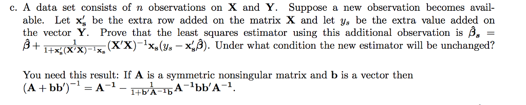 c. A data set consists of n observations on X and Y. | Chegg.com