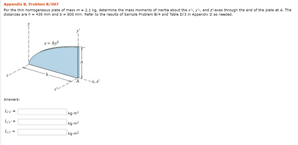 For The Thin Homogeneous Plate Of Mass M = 2.1 Kg, | Chegg.com