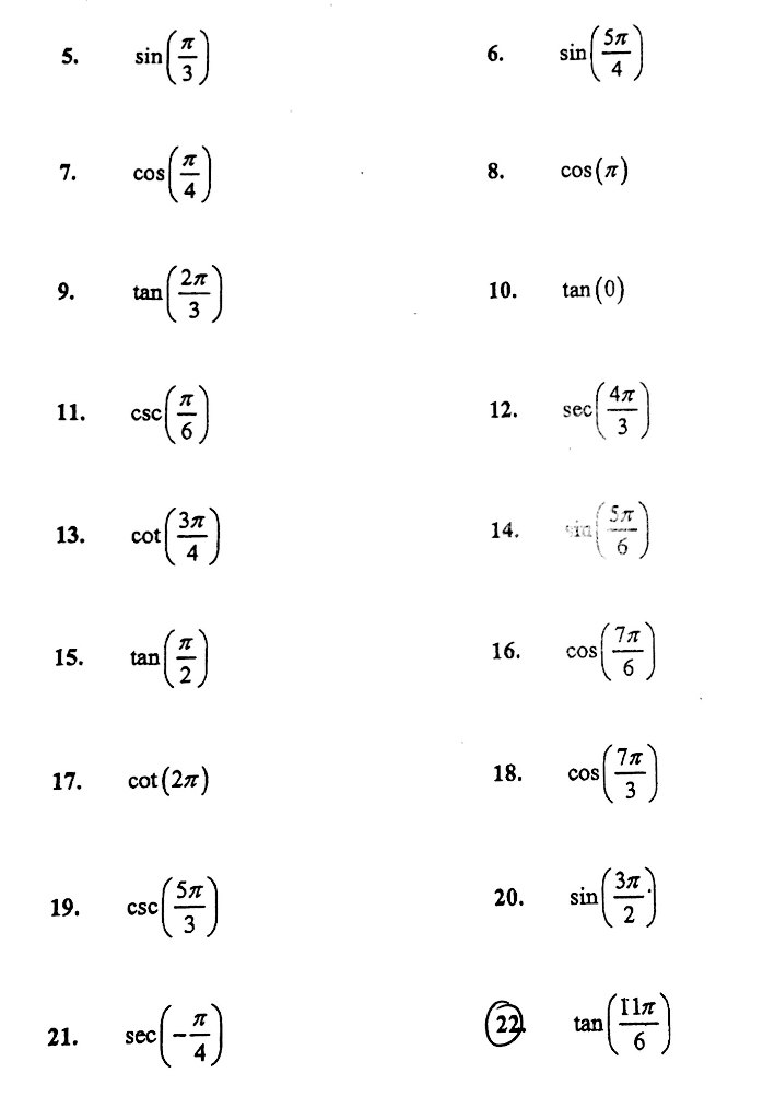 Solved Find the exact trig value for each | Chegg.com