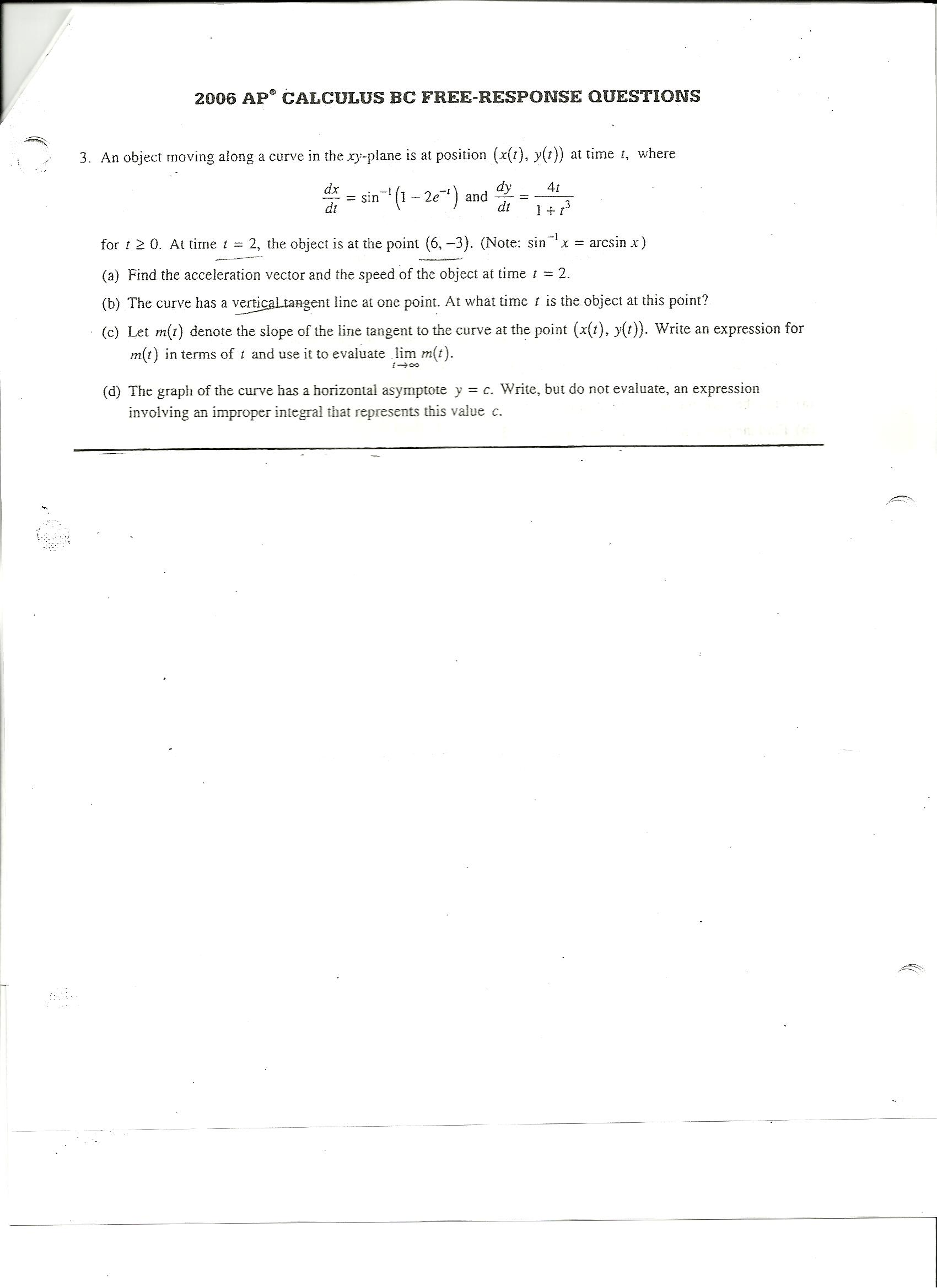 2006 ap calculus be free response questions form b chegg