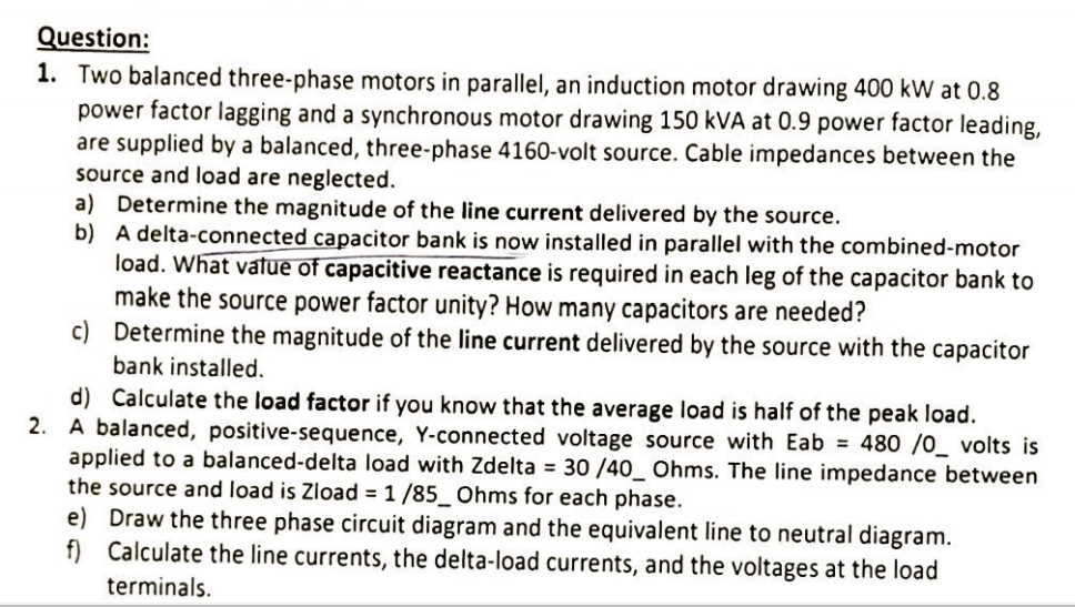 Solved Question Two balanced threephase motors in
