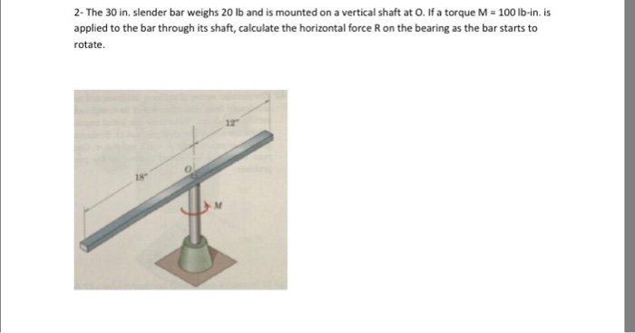 Solved The 30 in. slender bar weighs 20 lb and is mounted on | Chegg.com