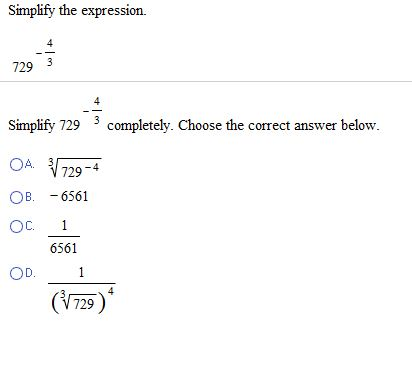 simplify and find the value of 729 1 6