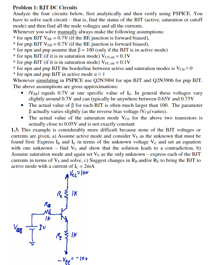 Solved Problem 1: BJT DC Circuits Analyze The Four Circuits | Chegg.com