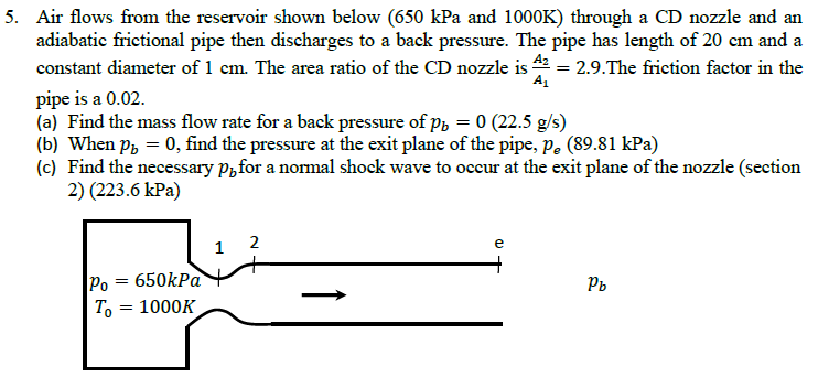 Solved 5. Air flows from the reservoir shown below (650 kPa | Chegg.com