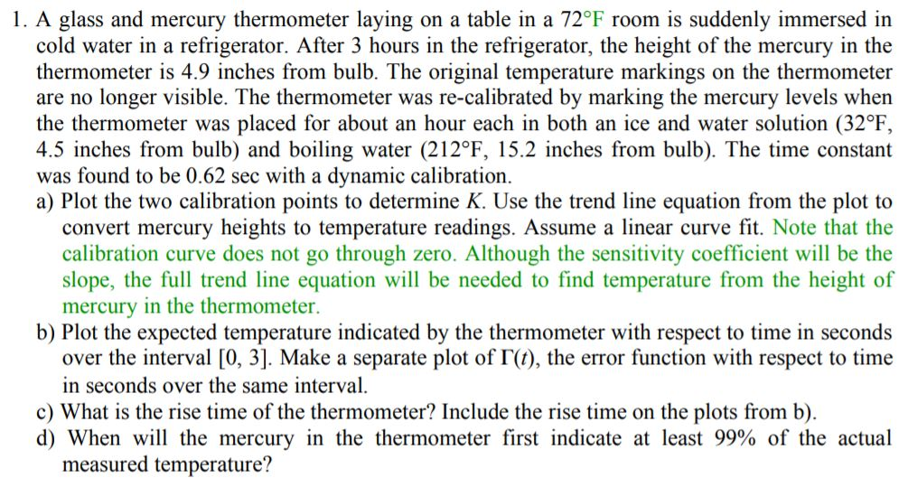 1. A glass and mercury thermometer laying on a table