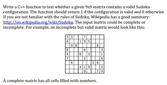 Solved Write A C Function To Test Whether A Given 9times9 Chegg