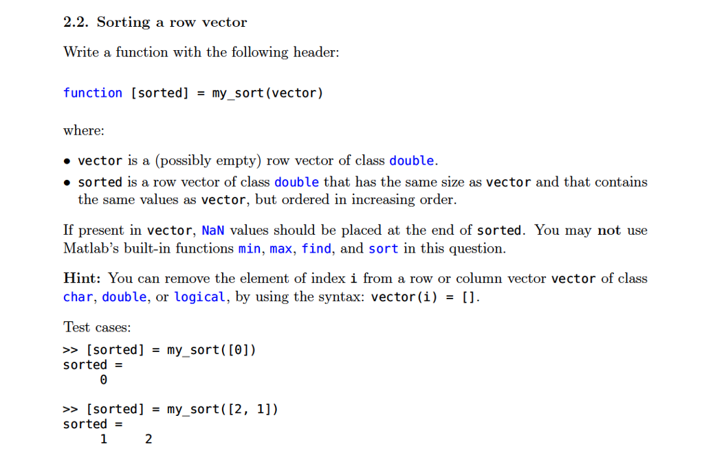 2 3 assignment vector sorting