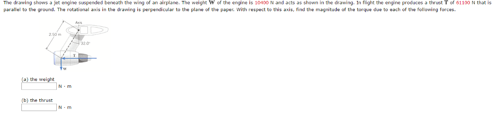 Solved The drawing shows a jet engine suspended beneath the | Chegg.com
