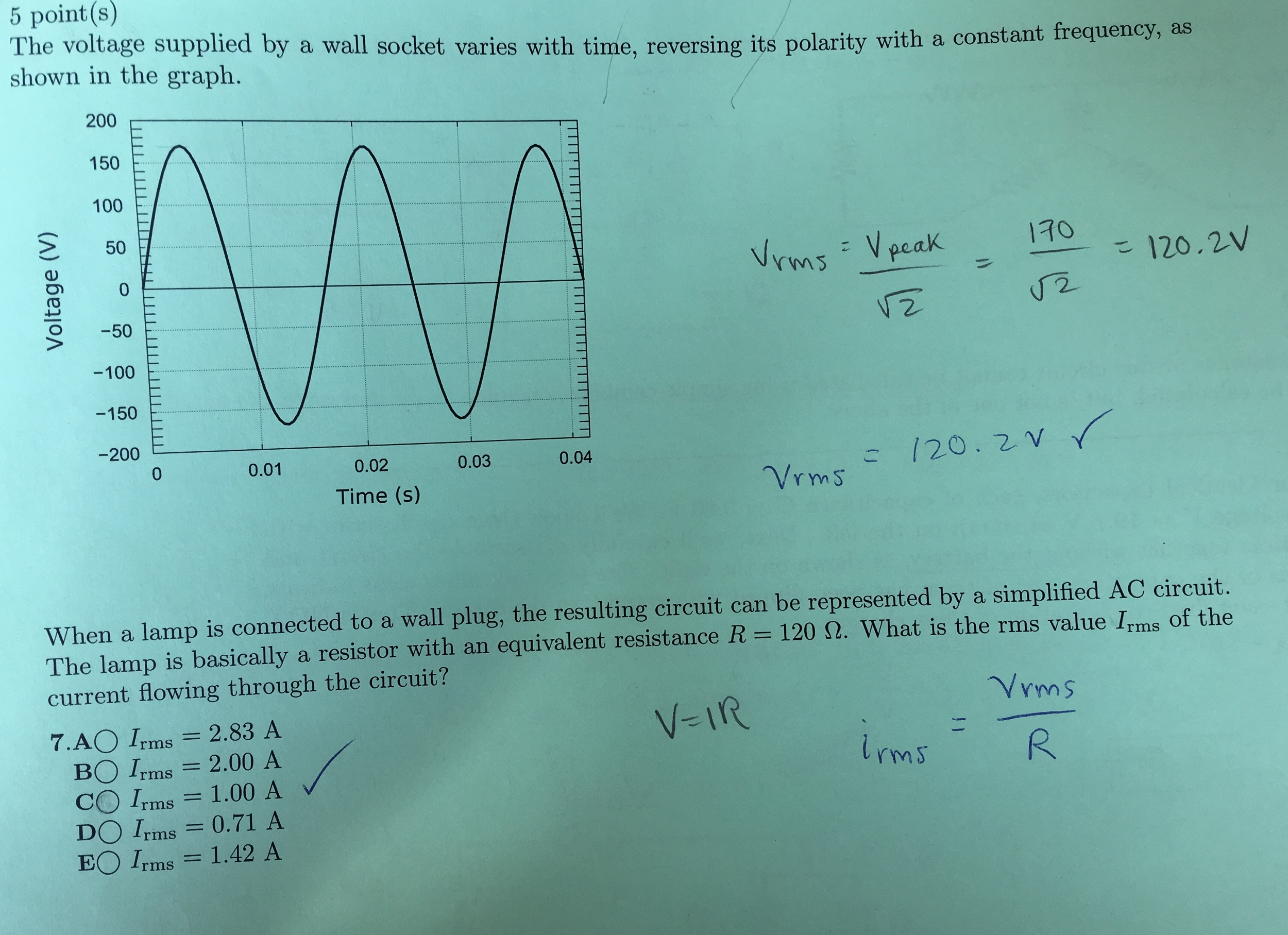 Solved The voltage supplied by a wall socket varies with