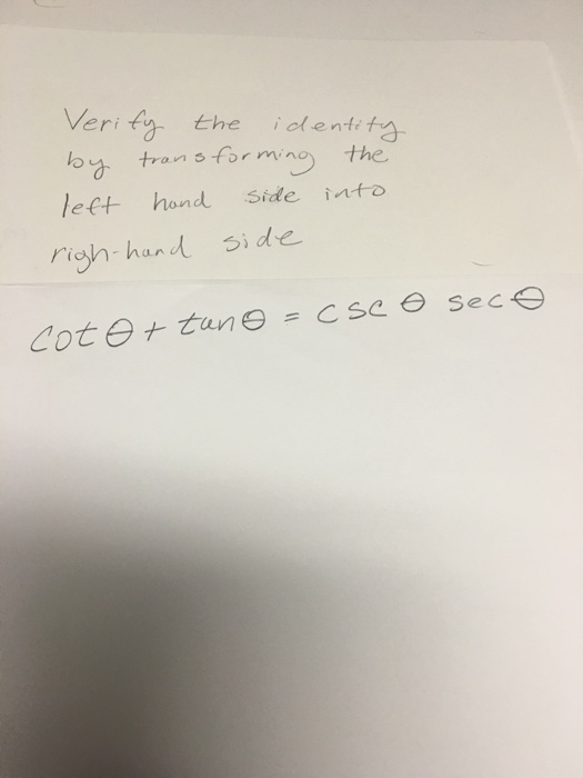 Solved Verify the identity by transforming the left hand | Chegg.com