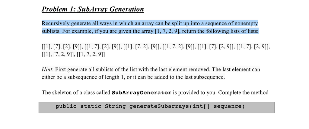 solved-problem-1-subarray-generation-recursively-generate-chegg