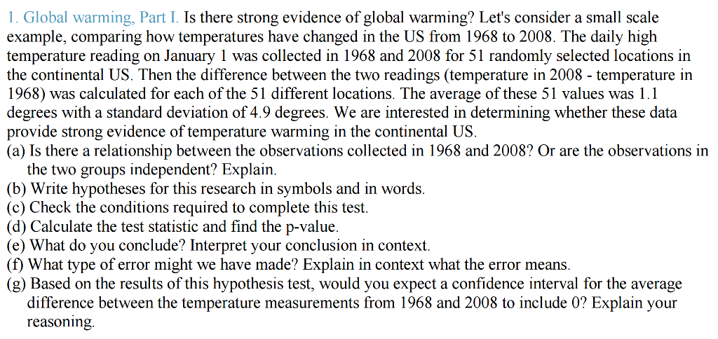 Solved Global warming, Part I. Is there strong evidence of | Chegg.com