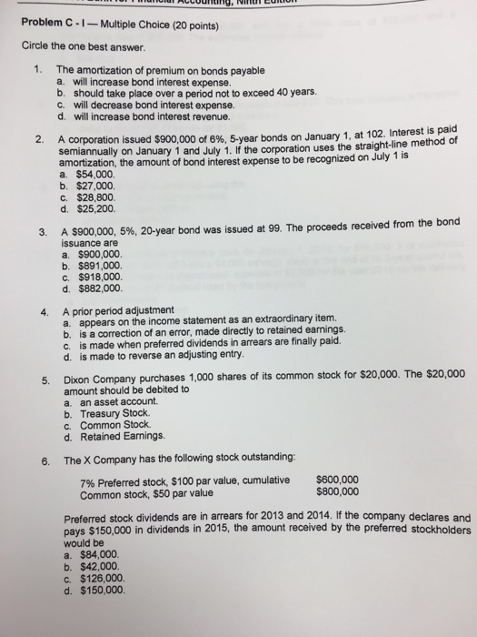 Solved Problem C1Multiple Choice (20 points) Circle the
