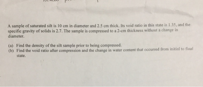 Solved A Sample Of Saturated Silt Is 10 Cm In Diameter And | Chegg.com