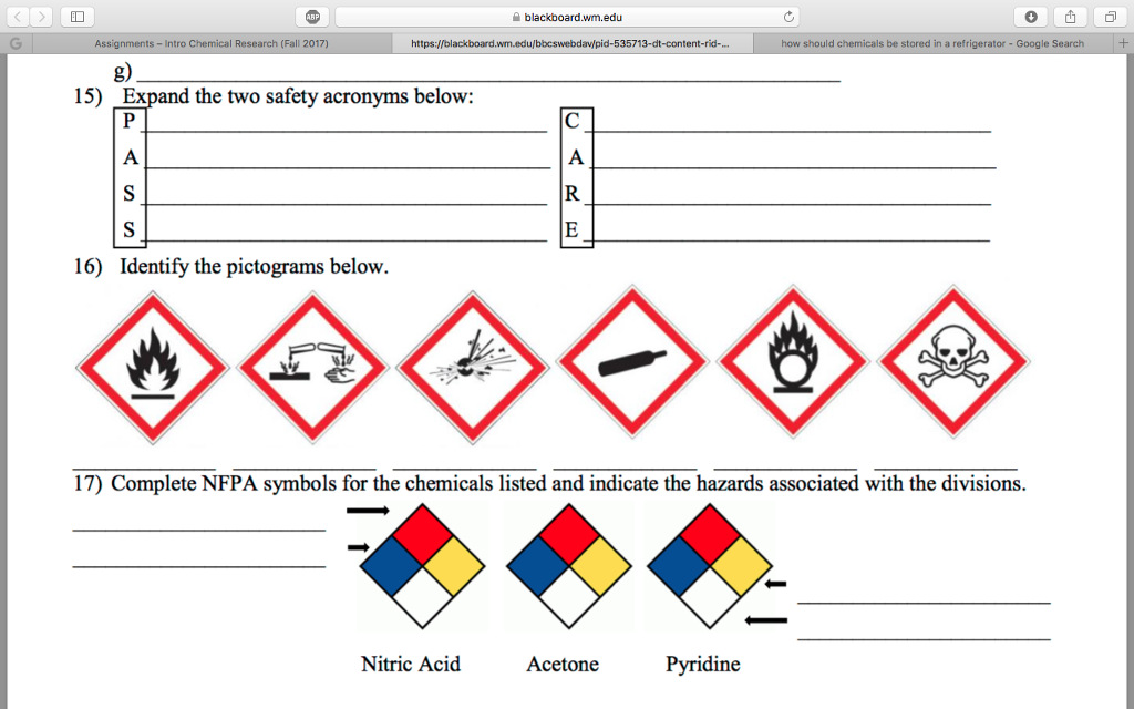 Solved blackboard.Wm.edu ts Intro Chemical Research (Fall