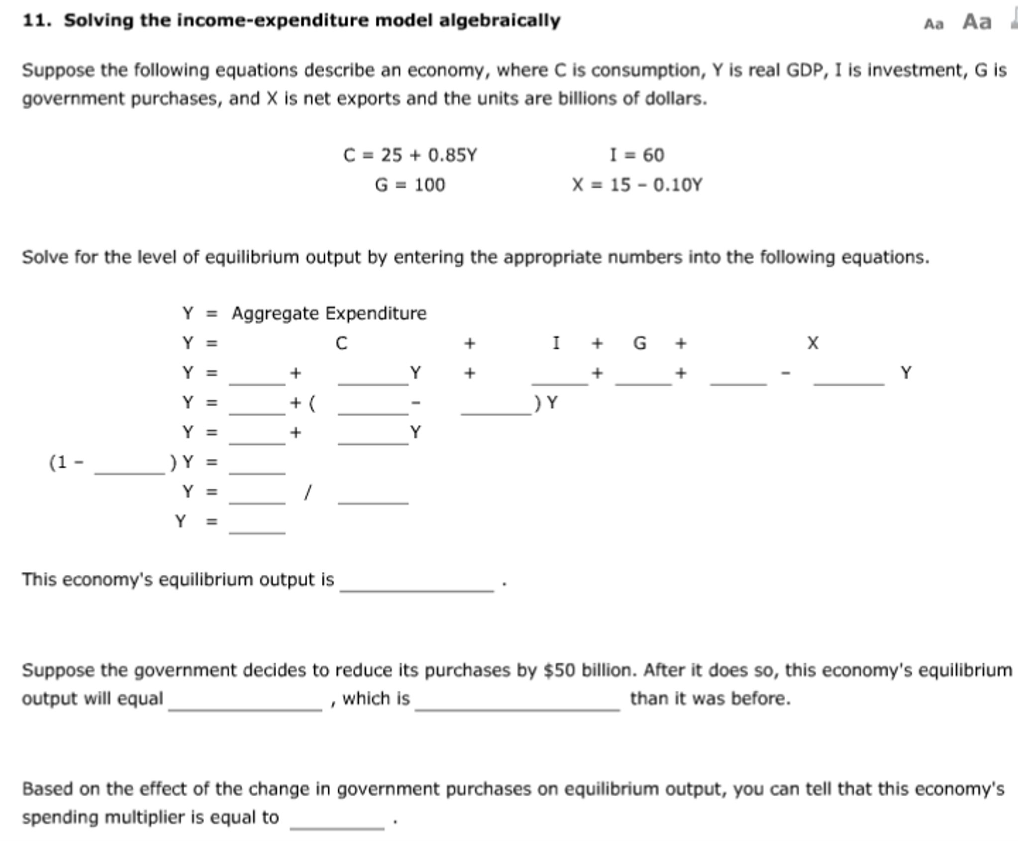 Solved 11. Solving the income-expenditure model | Chegg.com