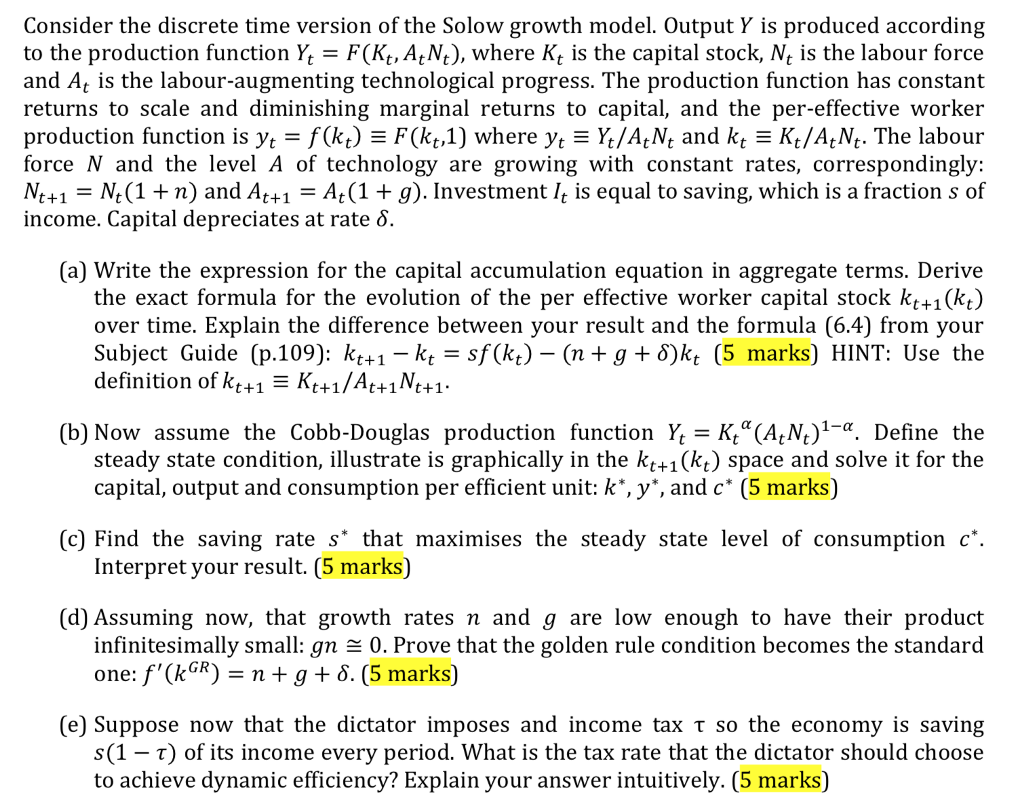 Solved Consider the discrete time version of the Solow | Chegg.com