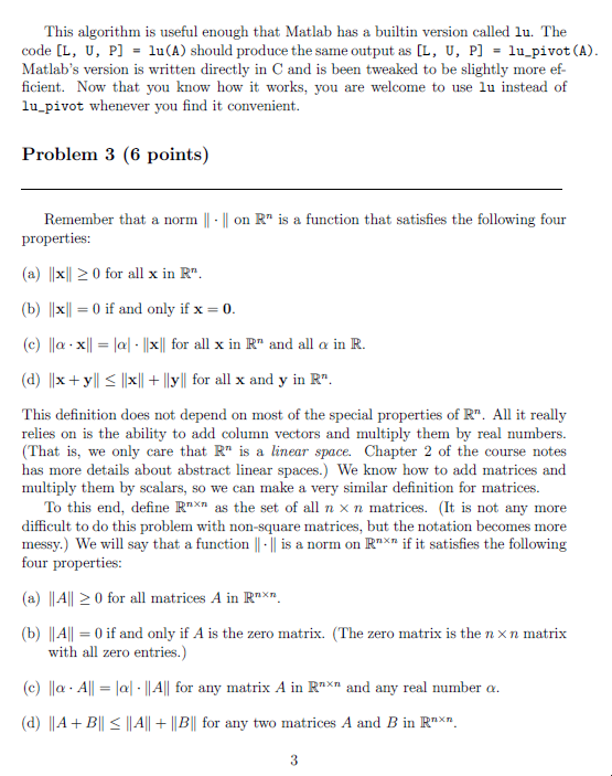 Solved Problem 2 (7 points) Now we will include pivoting | Chegg.com