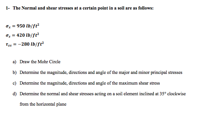 Solved 1- The Normal and shear stresses at a certain point | Chegg.com