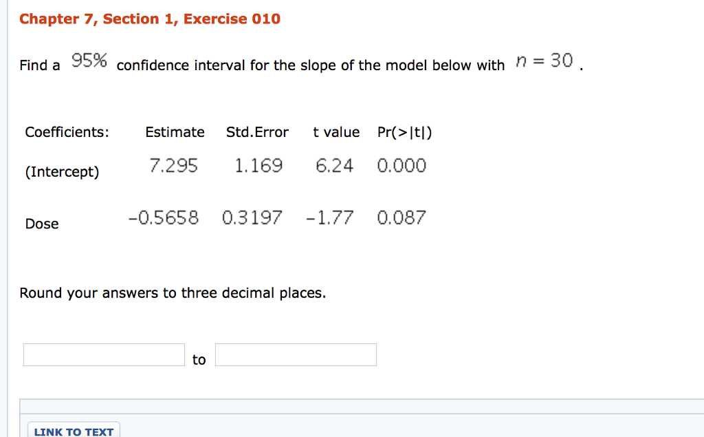 Solved Find a 95% confidence interval for the slope of the | Chegg.com