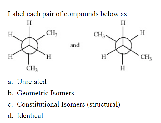 Solved Label each pair of compounds below as: a. Unrelated | Chegg.com