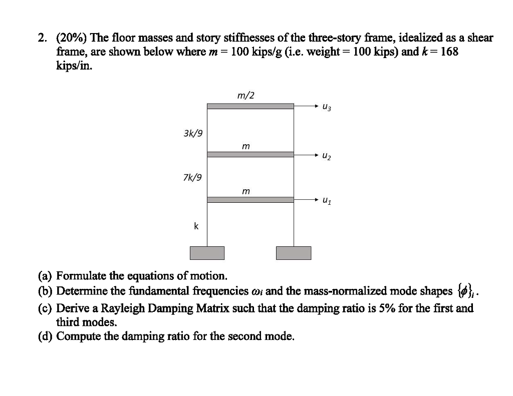 (20%) The floor masses and story stiffnesses of the | Chegg.com