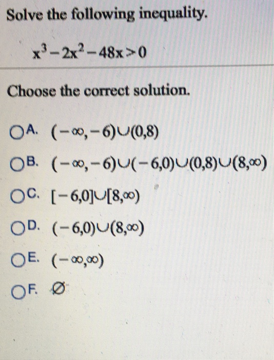 Solved Solve The Following Inequality X 3 2x 2 48x 0 Chegg