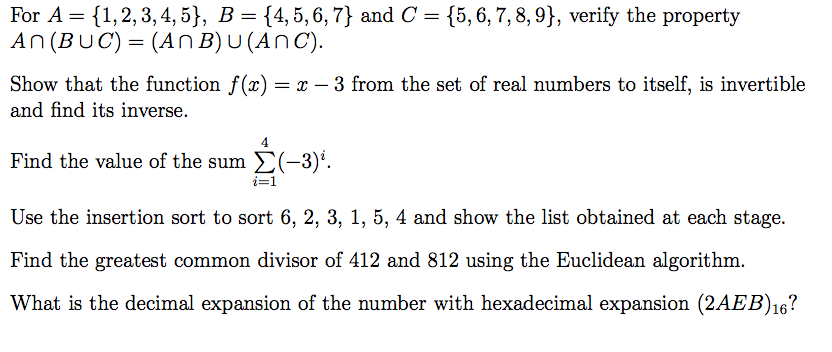 Solved For A = {1, 2, 3, 4, 5}, B = {4, 5, 6, 7} and C = {5, | Chegg.com