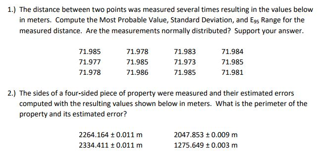Solved 1.) The distance between two points was measured | Chegg.com