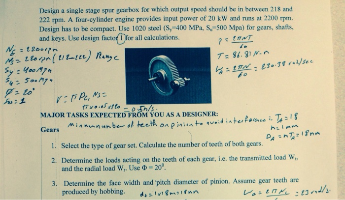 Solved Design a single stage spur gearbox for which Output | Chegg.com