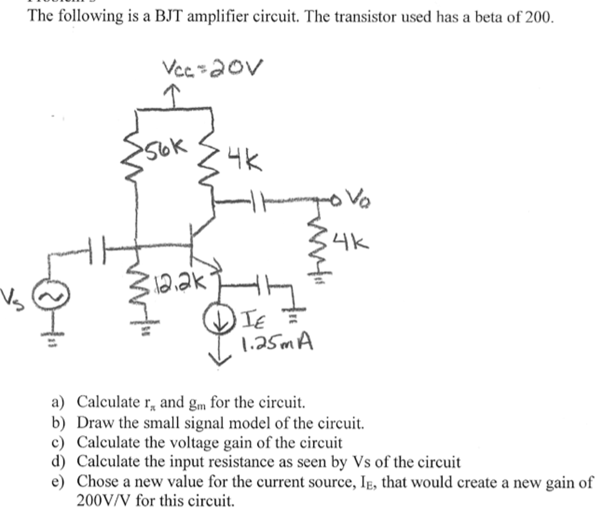 Solved The following is a BJT amplifier circuit. The | Chegg.com