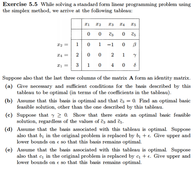 Exercise 5.5 While solving a standard form linear | Chegg.com