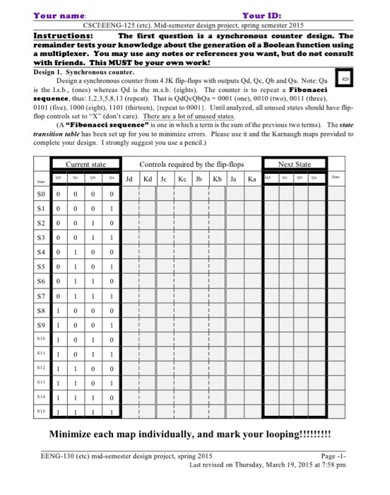 Design 1. Synchronous counter. Design a synchronous | Chegg.com