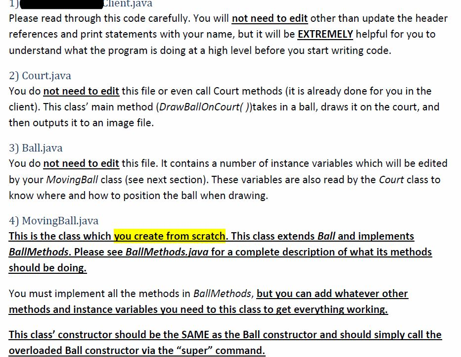 Solved I am only looking for the MovingBall class. I have | Chegg.com