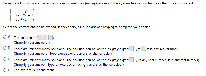 Solved Solve the following system of equations using | Chegg.com