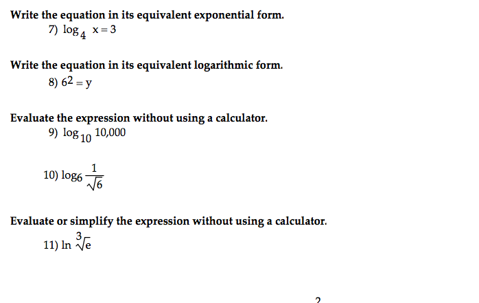 Logarithmic to exponential on sale form calculator