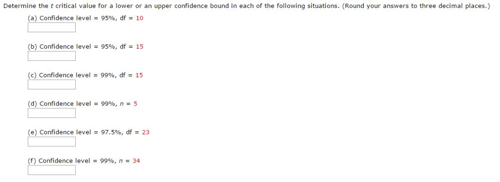 Solved Determine the t critical value for a lower or an | Chegg.com