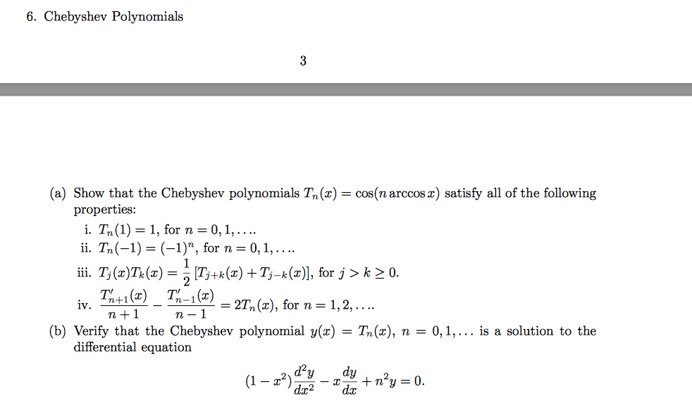 Solved 6 Chebyshev Polynomials A Show That The Chebyshev