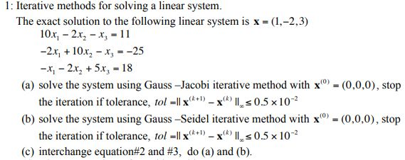 Solved 1: Iterative Methods For Solving A Linear System. The | Chegg.com