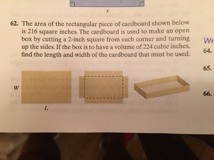 Solved The area of the rectangular piece of cardboard shown | Chegg.com