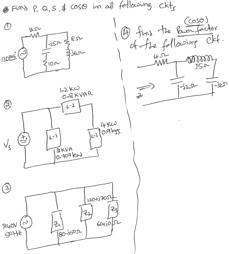 Solved Find P, Q, S cos Theta in all following ckt_s. | Chegg.com